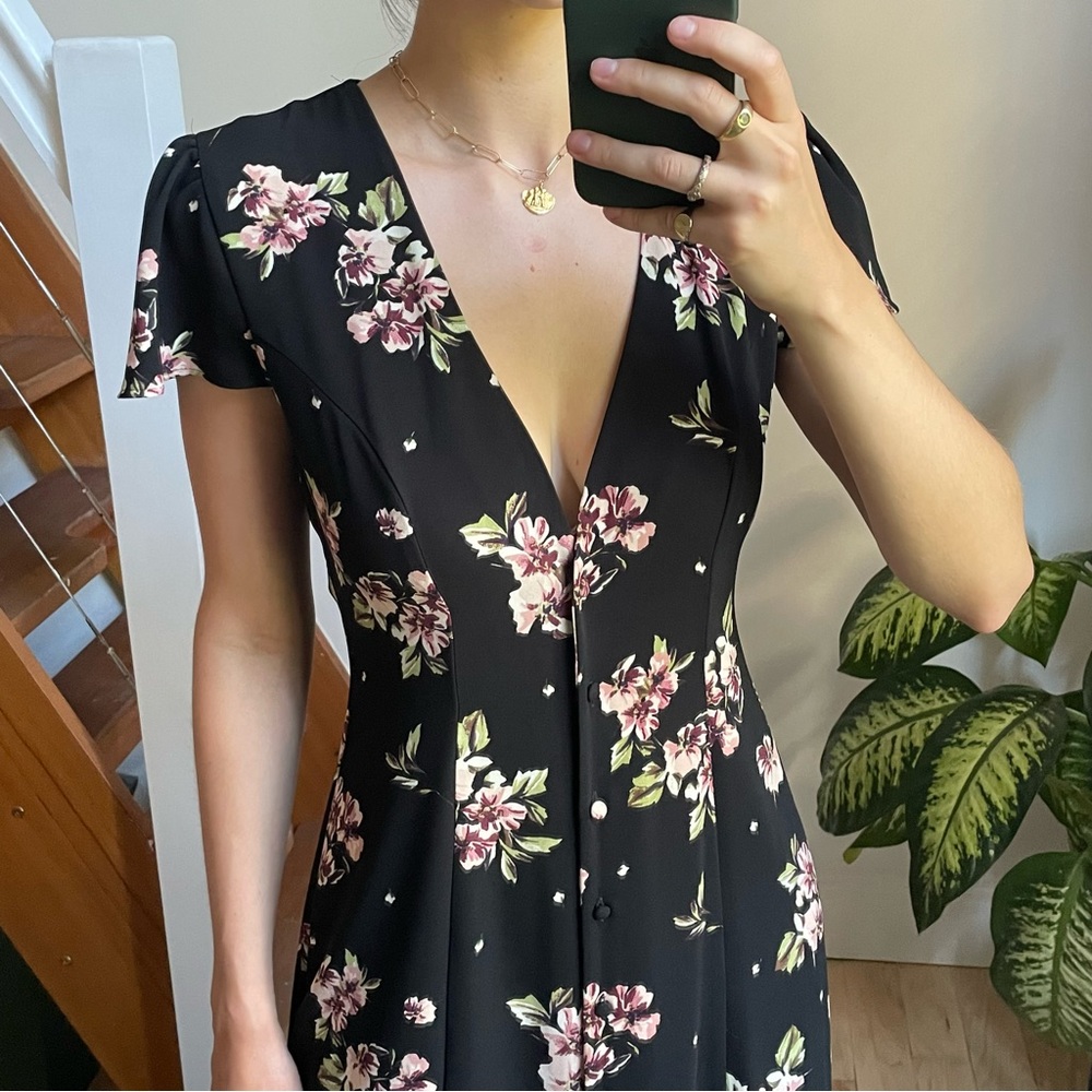 Zara maxi black floral dress with buttons down the front